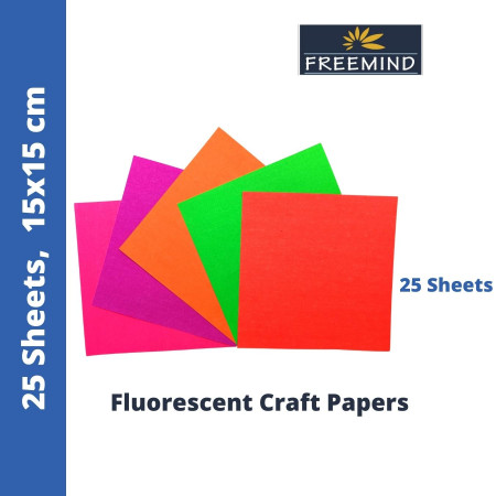 Freemind Origami (Square) Fluorescent Craft Paper - Unruled, 25 Sheets, 15x15 cm (705860)