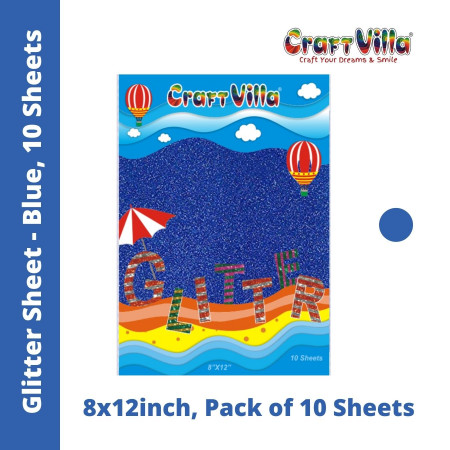 CraftVilla Glitter Sheet A4 - Non-adhesive - Pack of 10 Blue Colour