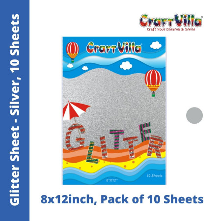 CraftVilla Glitter Sheet A4 - Non-adhesive - Pack of 10 Silver Colour