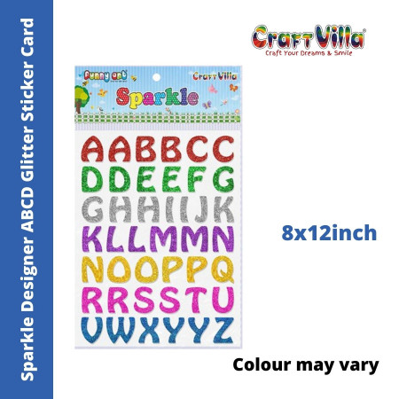 CraftVilla Sparkle Designer ABCD Glitter Sticker Card (Size: 8"x12")
