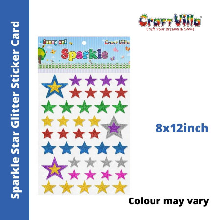 CraftVilla Sparkle Star Glitter Sticker Card (Size: 8"x12")