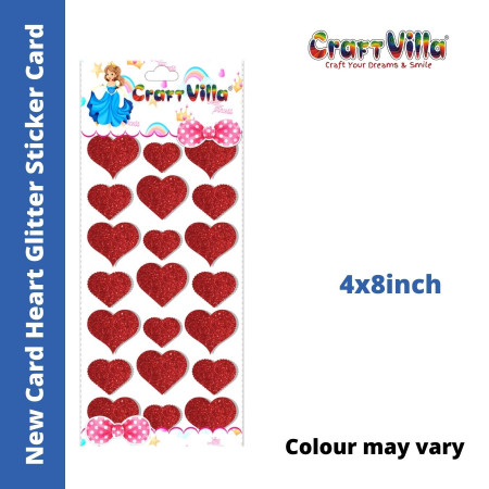 CraftVilla New Card Heart Glitter Sticker Card (Size: 4"x8")