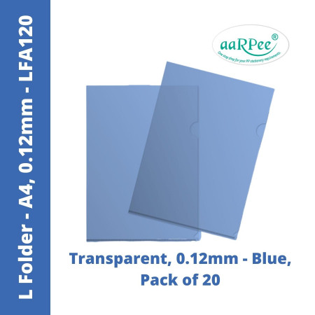 Aarpee A4 L-Folder - Blue, 0.12mm, Pack of 20 (LFA120)