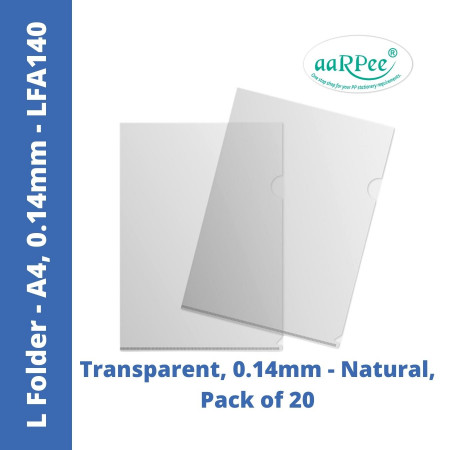 Aarpee A4 L-Folder - Natural, 0.14mm, Pack of 20 (LFA140)