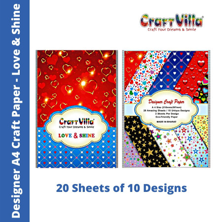CraftVilla Designer A4 Craft Paper - Love & Shine (20 Sheets of 10 Designs)