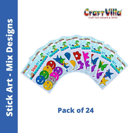 Craftvilla Stick Art Self Adhesive Pouches - 24 Pouches, Multi Design