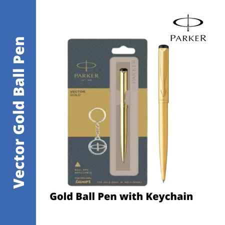 Parker Vector Stainless Steel Gold Ball Pen - with 1N Keychain (MRP - Rs. 800)