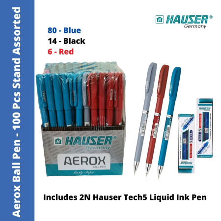 Hauser Aerox Ball Pen Assorted - 100 Pcs (Refer Description)