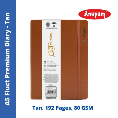 Anupam A5 Tan Fluct Premium Diary - Ruled, 192 Pages (327730Tan)