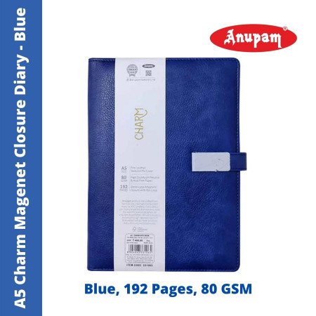 Anupam A5 Blue Charm Magnet Cover Diary - Ruled, 192 Pages (331065Blue)