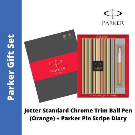 Parker Jotter Standard Chrome Trim Ball Pen (Orange) + Parker Pin Stripe Diary (MRP - Rs. 599)