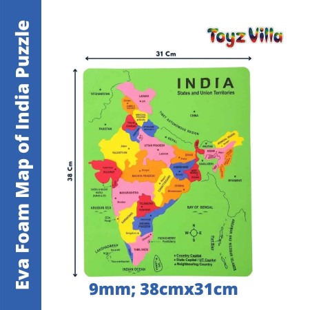 ToyzVilla Eva Foam Map of India Puzzle (Size: 38cm X 31 cm)