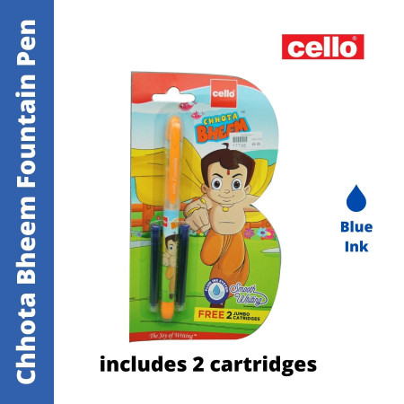 Cello Chhota Bheem Fountain Pen - Blue, includes 2 cartridges - New