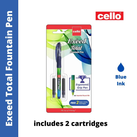 Cello Exeed Total Fountain Pen - Blue, includes 2 cartridges
