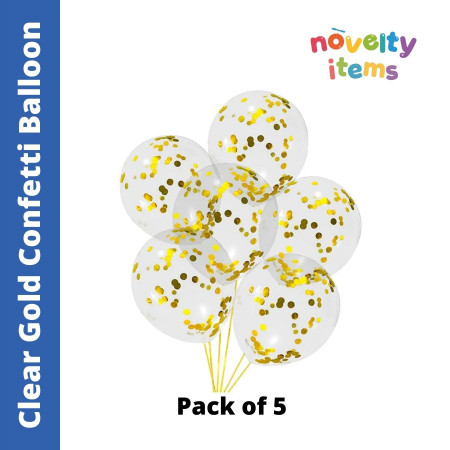 Clear Gold Confetti Balloon - Pack of 5