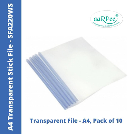 Aarpee A4 Strip Transparent File with Stick - Pack of 10 (SFA220WS)