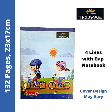 Truvae Notebook - Four Lines with Gap, 132 Pages, 23x17 cm (541)