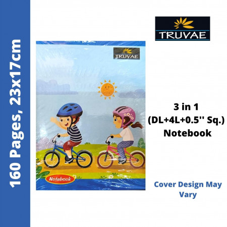 Truvae Notebook - 3 in 1 (DL+4L+0.5'' Sq.), 160 Pages, 23x17 cm (575)