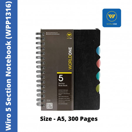 WorldOne A5 Wiro 5 Section Notebook - 300 Pages (WPP1316)