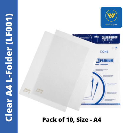 WordOne Clear A4 L-Folder - Premium, Pack of 10 (LF001)