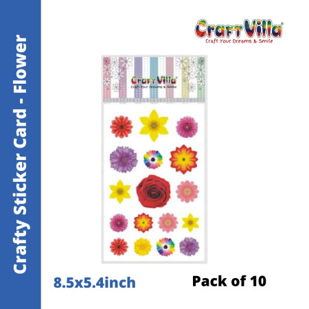 Craftvilla Crafty Glaze Flower Sticker Card - Pack of 10 (Size: 8.5''x5.4'')