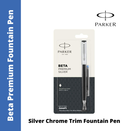 Parker Beta Premium Silver Chrome Trim Fountain Pen (MRP - Rs. 210)