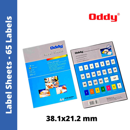 Oddy Label Sheets - 65 Labels Format, 38.1x21.2 mm, Pack of 100 Sheets (ST-65A4100)
