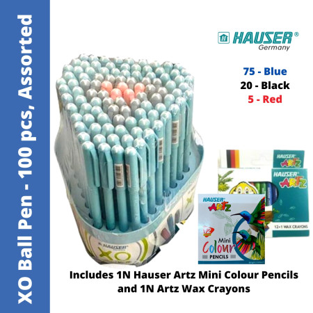 Hauser XO Ball Pen Assorted - 100 Pcs. Stand, Promo Pack (Refer Description)